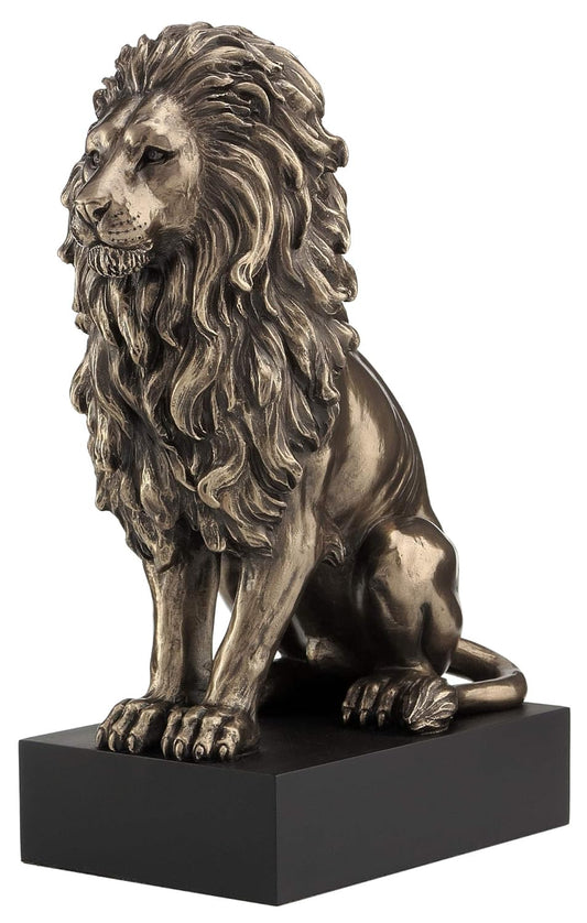 Lion Showpiece Standing On Plith-Height-8 Inches-Metallic-Resin