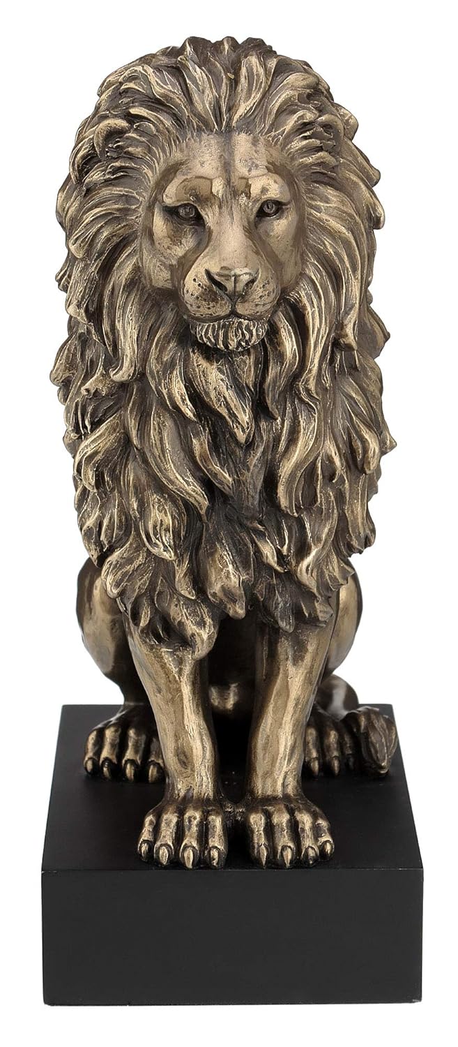 Lion Showpiece Standing On Plith-Height-8 Inches-Metallic-Resin