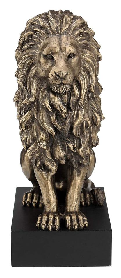 Lion Showpiece Standing On Plith-Height-8 Inches-Metallic-Resin