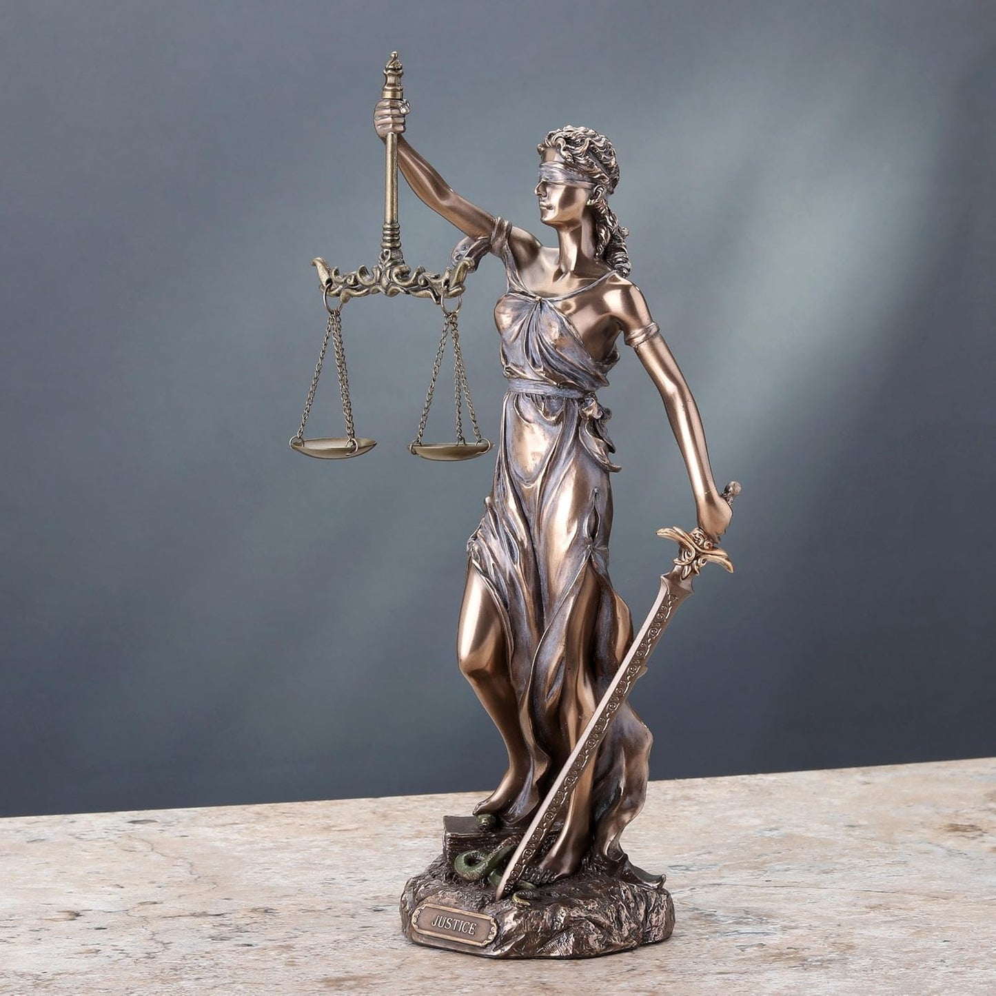 Lawyer Special Lady Justicia Holding Scales-Height-12 Inch Statue Sculpture-Metallic Finish-Lady Justice