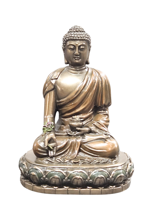 New Sitting Buddha Idol On Base-Height-5.5 Inches-Metallic-Resin-Buddha Statue
