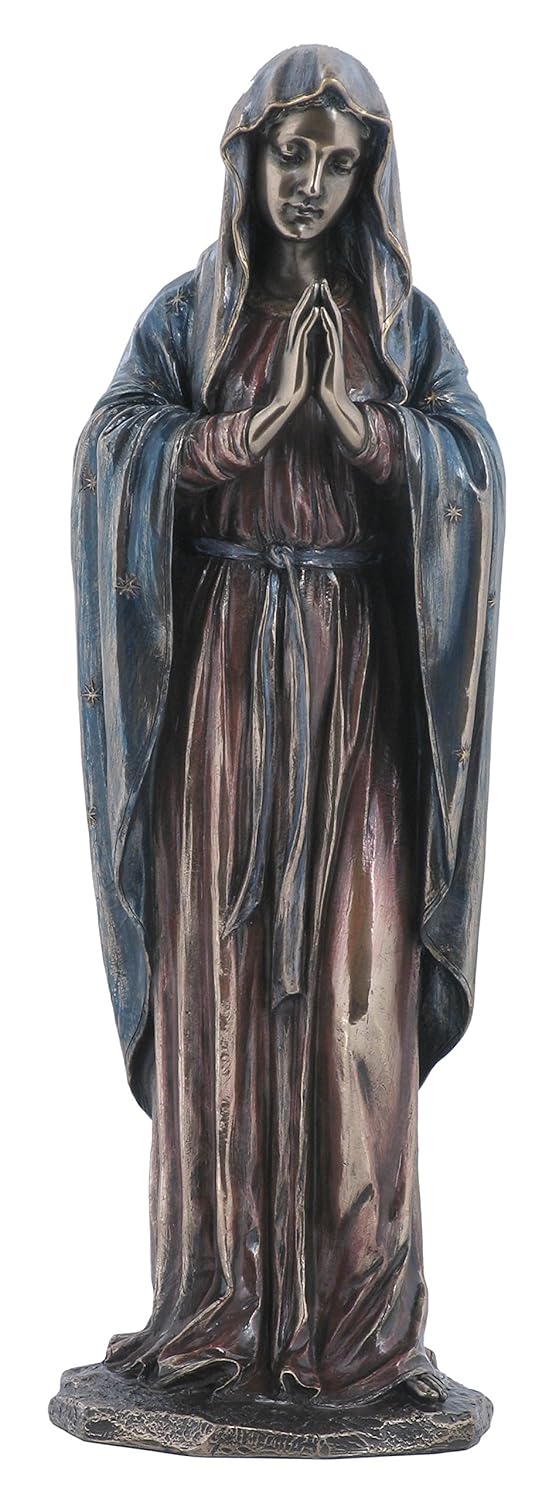 Statue Of Virgin Mary With Folded Hands-Height-12 Inches-Metallic-Resin