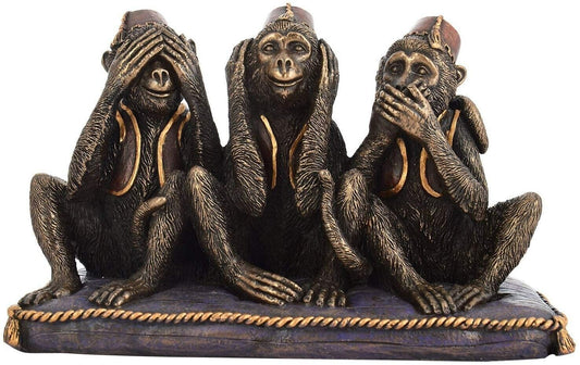 3 Piece Monkey Showpiece Set-Decorative Showpiece For Home-Collectible Statue-Metallic