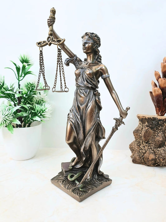 Lady Justice Holding Scales-Height-8 Inch Statue Sculpture-Metallic Finish