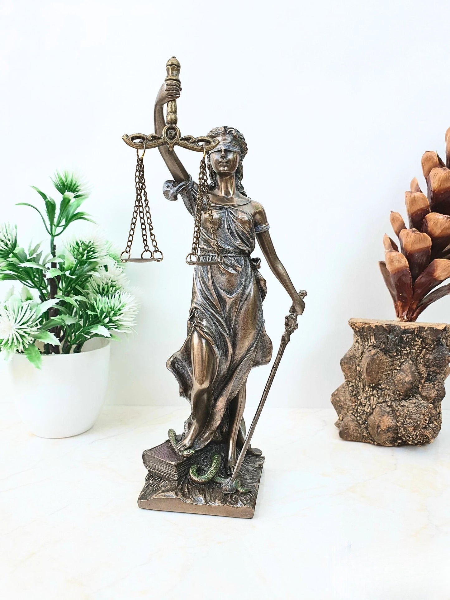 Lady Justice Holding Scales-Height-8 Inch Statue Sculpture-Metallic Finish