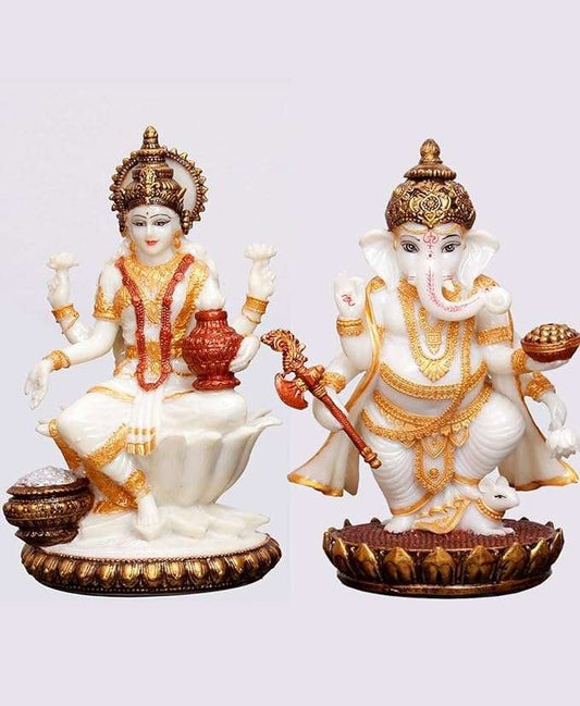 Sri Krishna Culture Laxmi Ji Murti + Ganesh Ji Murti (8 inches) Murti Set of 2 Idol Showpieces for Home and Diwali Gifts