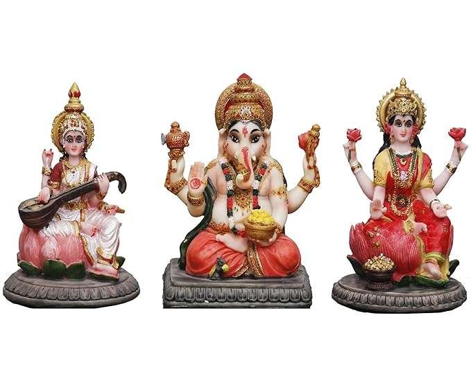 Lakshmi, Ganesh and Saraswati Ji Murti Combo-Height-5.5"-Hindu God/Goddess Idol