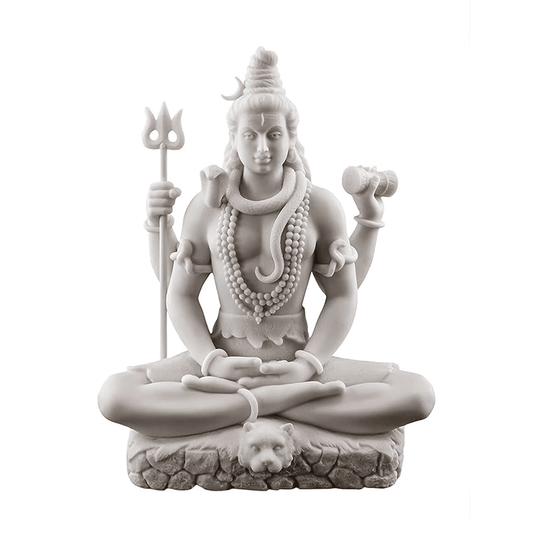 Big Beautiful Shiva Sitting in Meditating Pose for Home Decoration-Glossy White-Marble