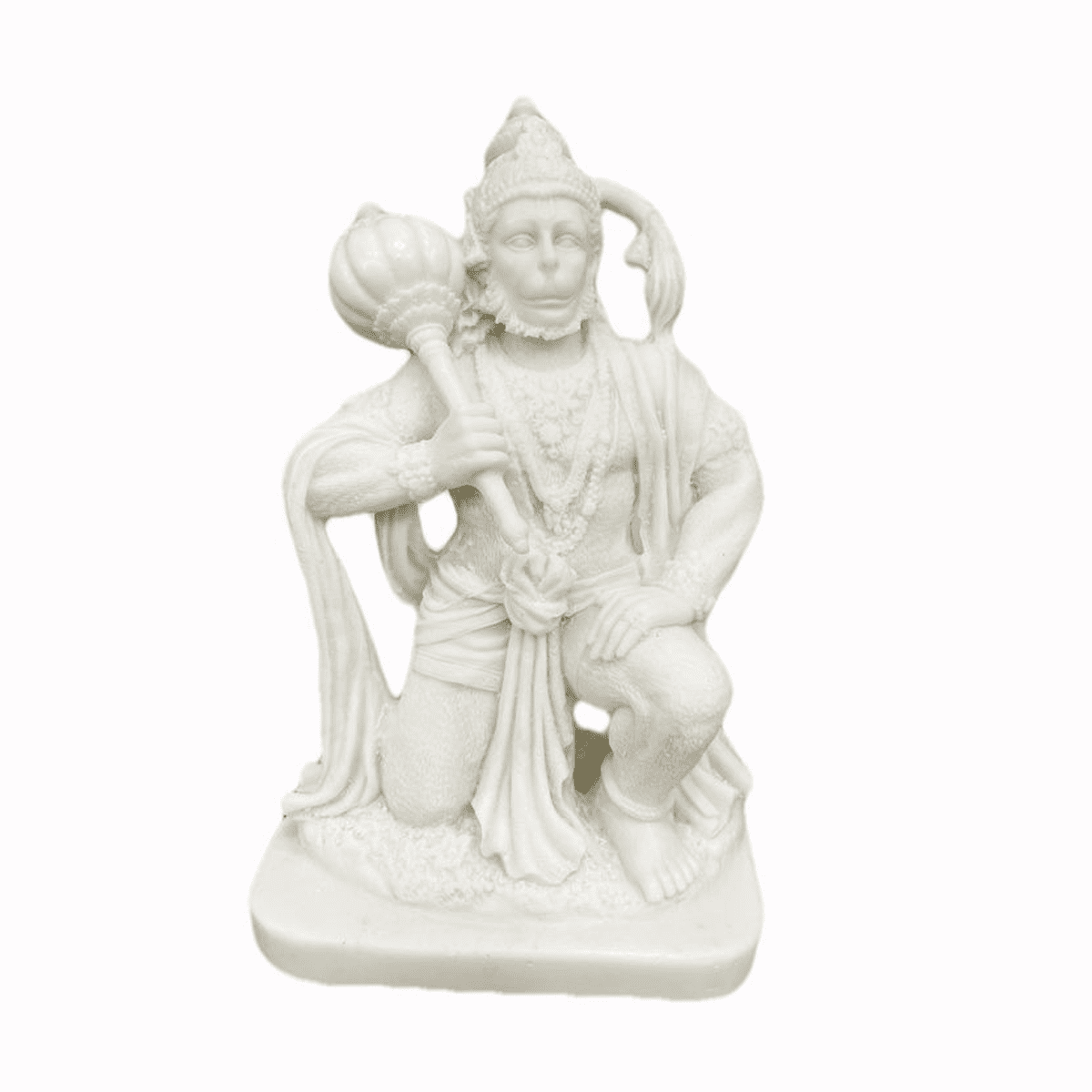 New Big Beautiful Hanuman Kneeling Pose for Home Decoration-Height-8 inches-Glossy White Finish-Marble