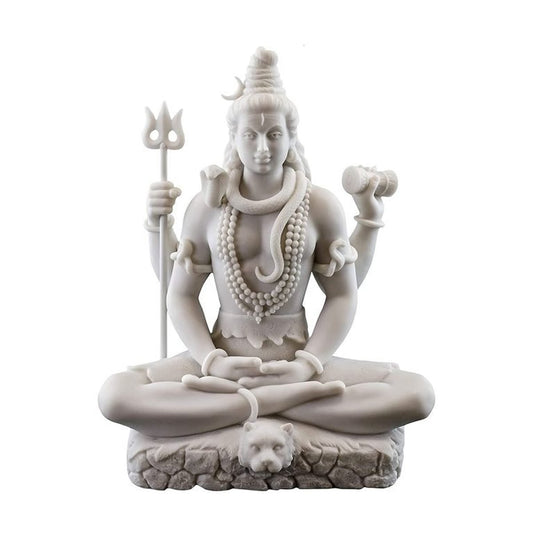 New Small Shiv with 4 Hands-Height-3 Inches-Marble White Finish-for Car and Home Décor