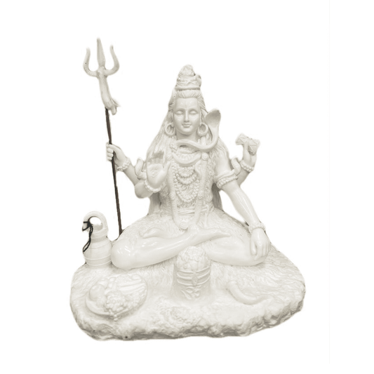 Big Beautiful Shiva Sitting in Meditating Pose with Shiv Ling for Home Decoration-Glossy White-Marble