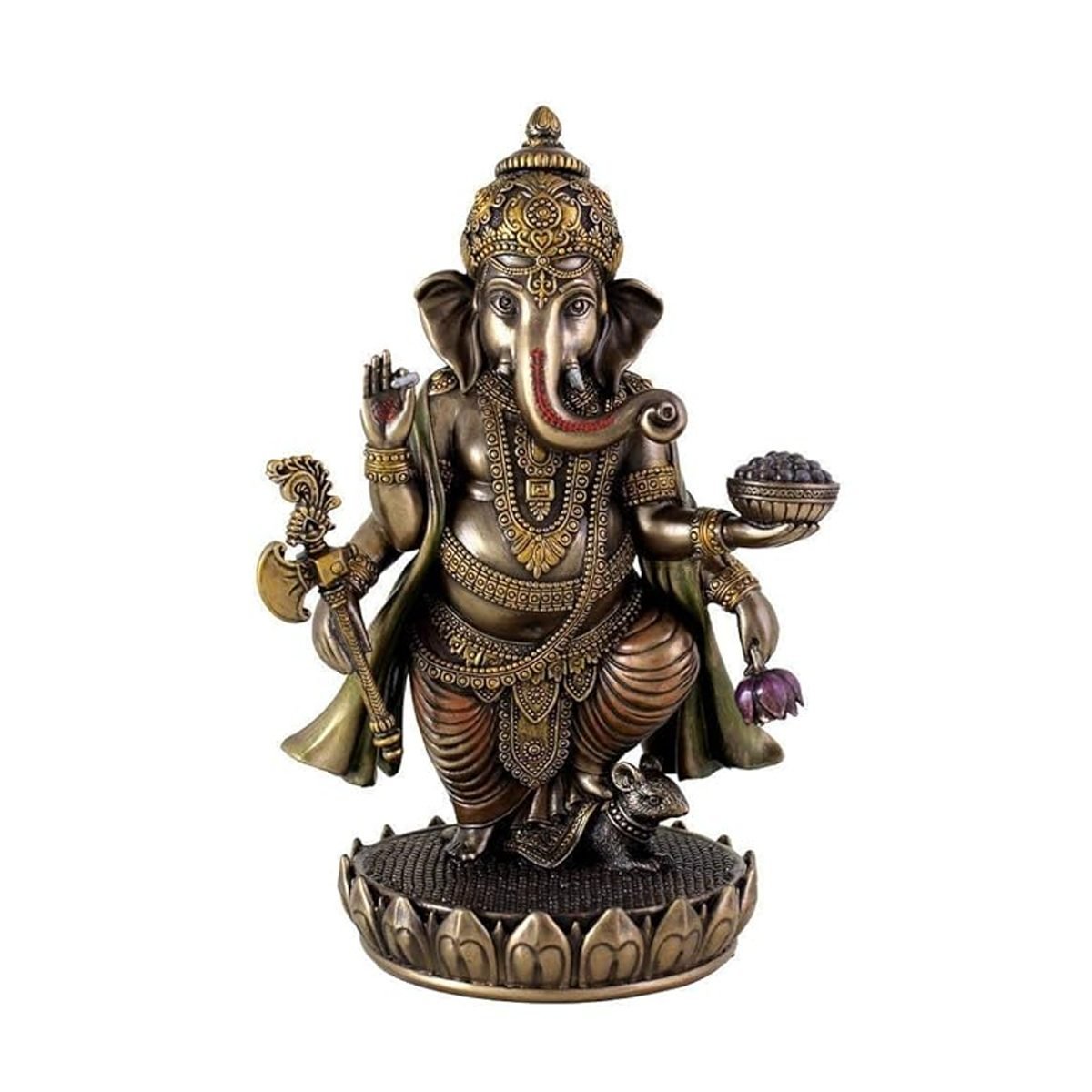 Big Beautiful Standing Ganesha On Base for Home Decoration-Height-8 Inches-Antque-Resin