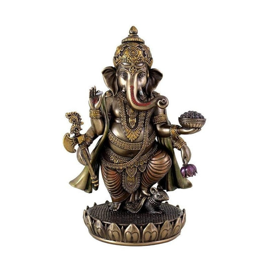Big Beautiful Standing Ganesha On Base for Home Decoration-Height-8 Inches-Antque-Resin