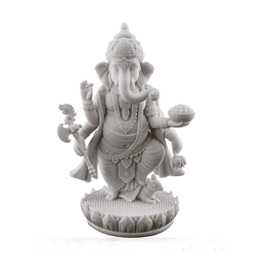 Handcrafted Standing Ganesh Statue in White Marble Finish-Height-7 Inches-Hindu Lord of Success Sculpture