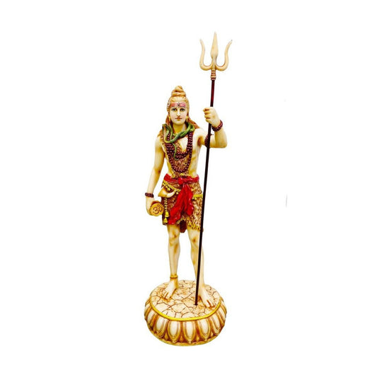 Large Beautiful Standing Shiva with Trishul On Base-Height-20 Inches-Ivory Antique-Resin