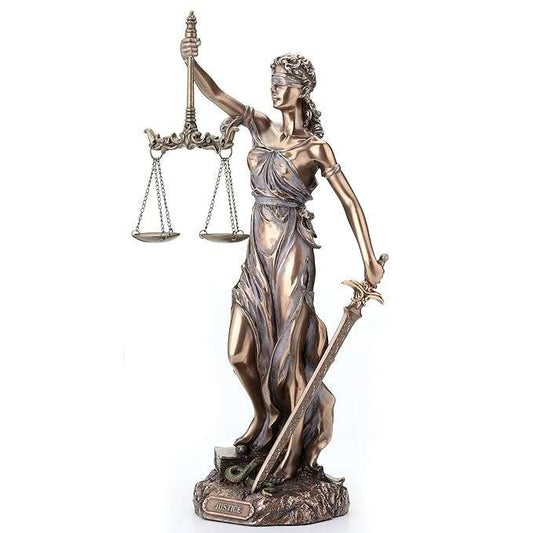 Cold Cast Bronze Cardinal Virtues Our Lady of Justice Statue Figurine-Height-11 3/4 Inch