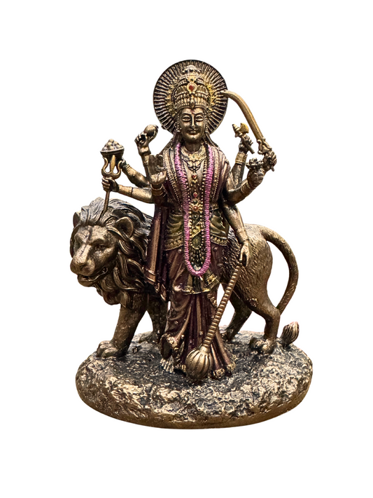 Medium Sitting Durga Idol 6 Inches-Metallic-Resin