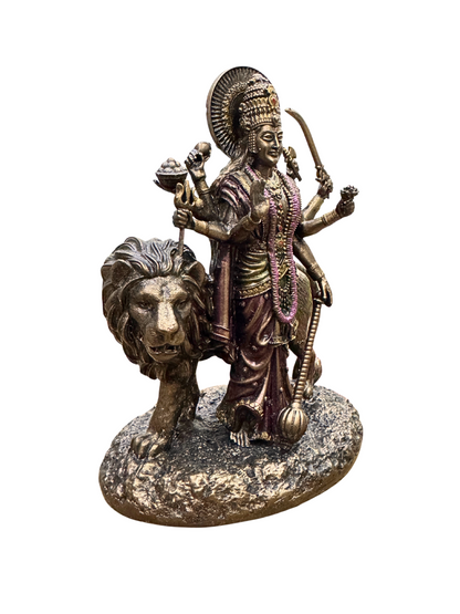 Medium Sitting Durga Idol 6 Inches-Metallic-Resin