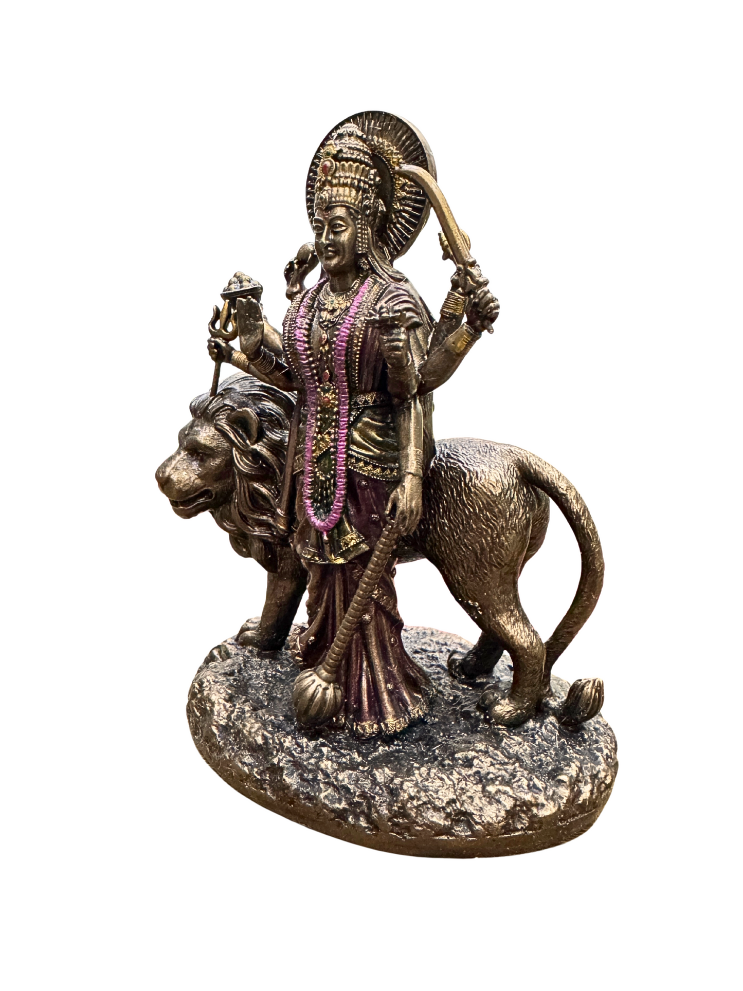 Medium Sitting Durga Idol 6 Inches-Metallic-Resin