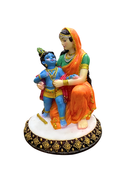 Damodar Krishna Idol-Height-5 Inches-Krishna On Lap Statue-Multicolour-Resin