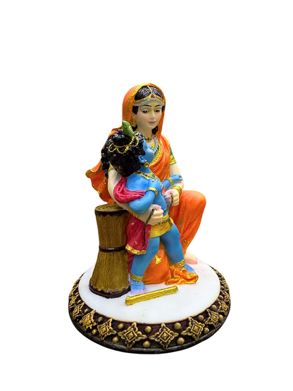 Damodar Krishna Idol-Height-5 Inches-Krishna On Lap Statue-Multicolour-Resin