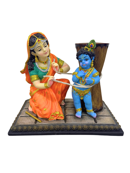 New Damodar Leela Krishna Maa Yashoda Idol-Rectangular Base-Length-6 Inches-Resin