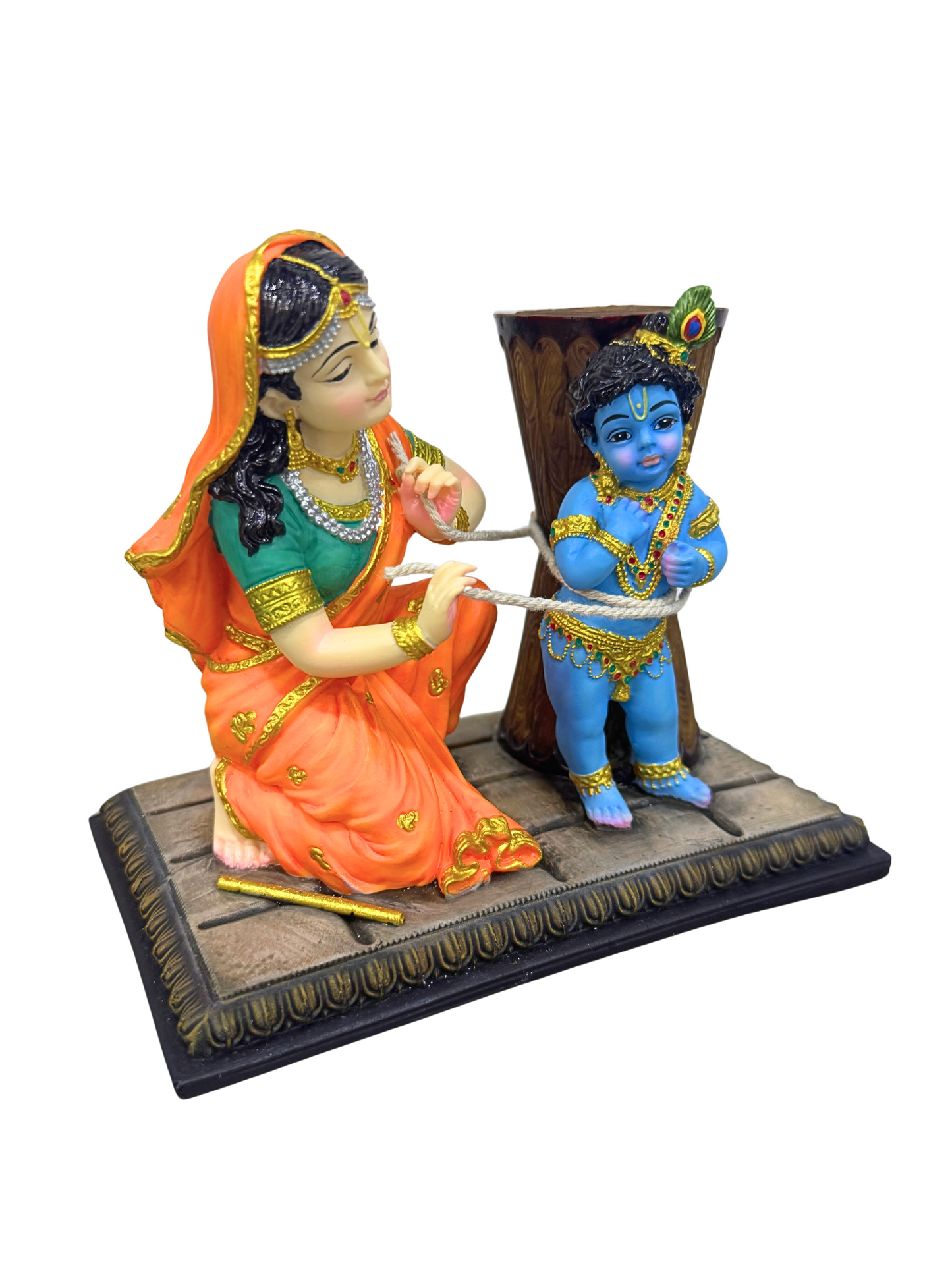 New Damodar Leela Krishna Maa Yashoda Idol-Rectangular Base-Length-6 Inches-Resin