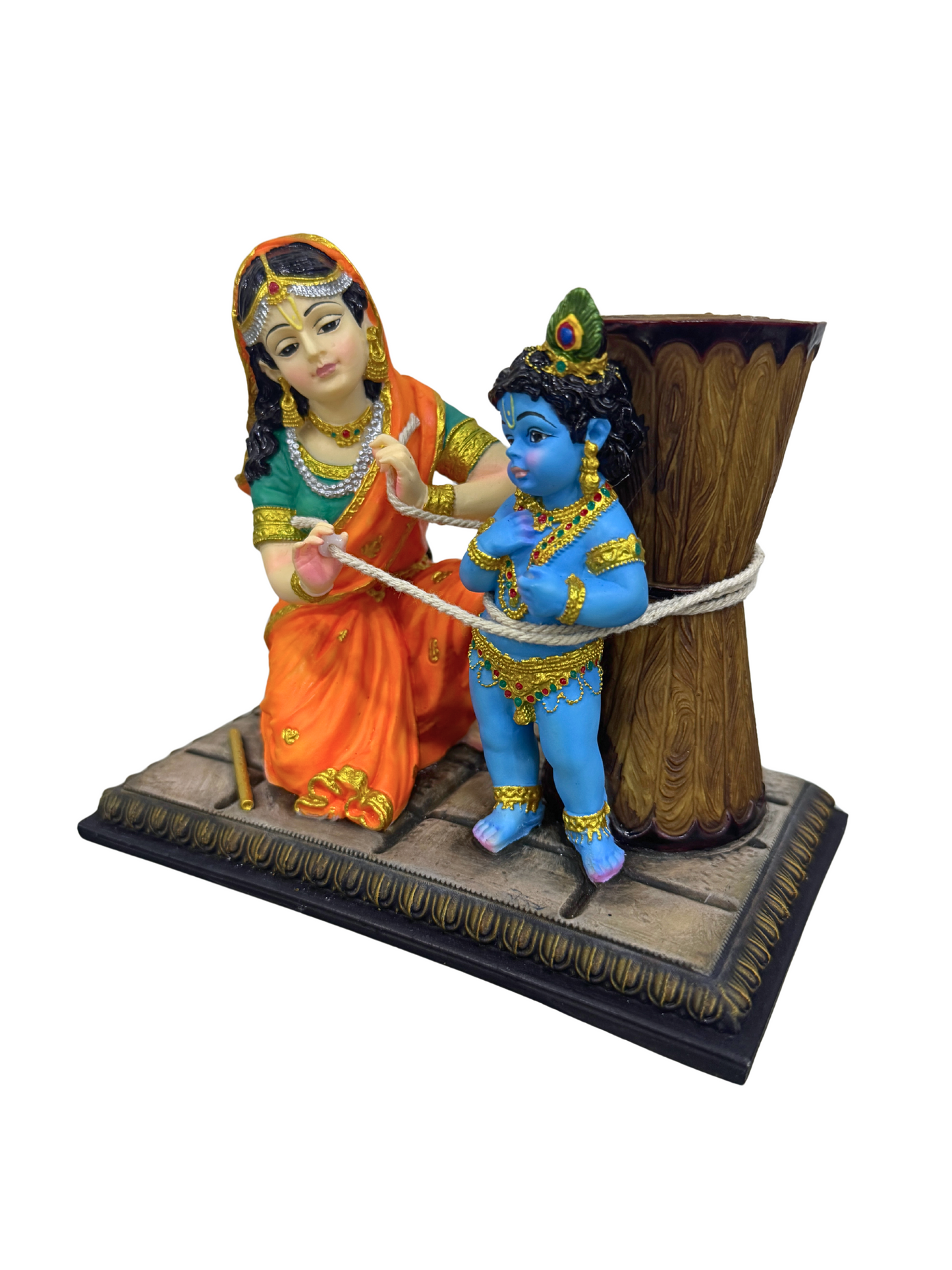 New Damodar Leela Krishna Maa Yashoda Idol-Rectangular Base-Length-6 Inches-Resin