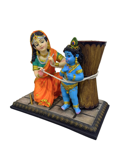 New Damodar Leela Krishna Maa Yashoda Idol-Rectangular Base-Length-6 Inches-Resin