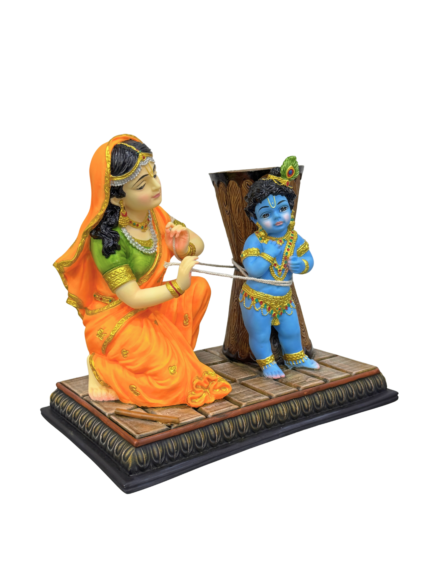 New Damodar Leela Krishna Maa Yashoda Idol-Rectangular Base-Length-10 Inches-Resin