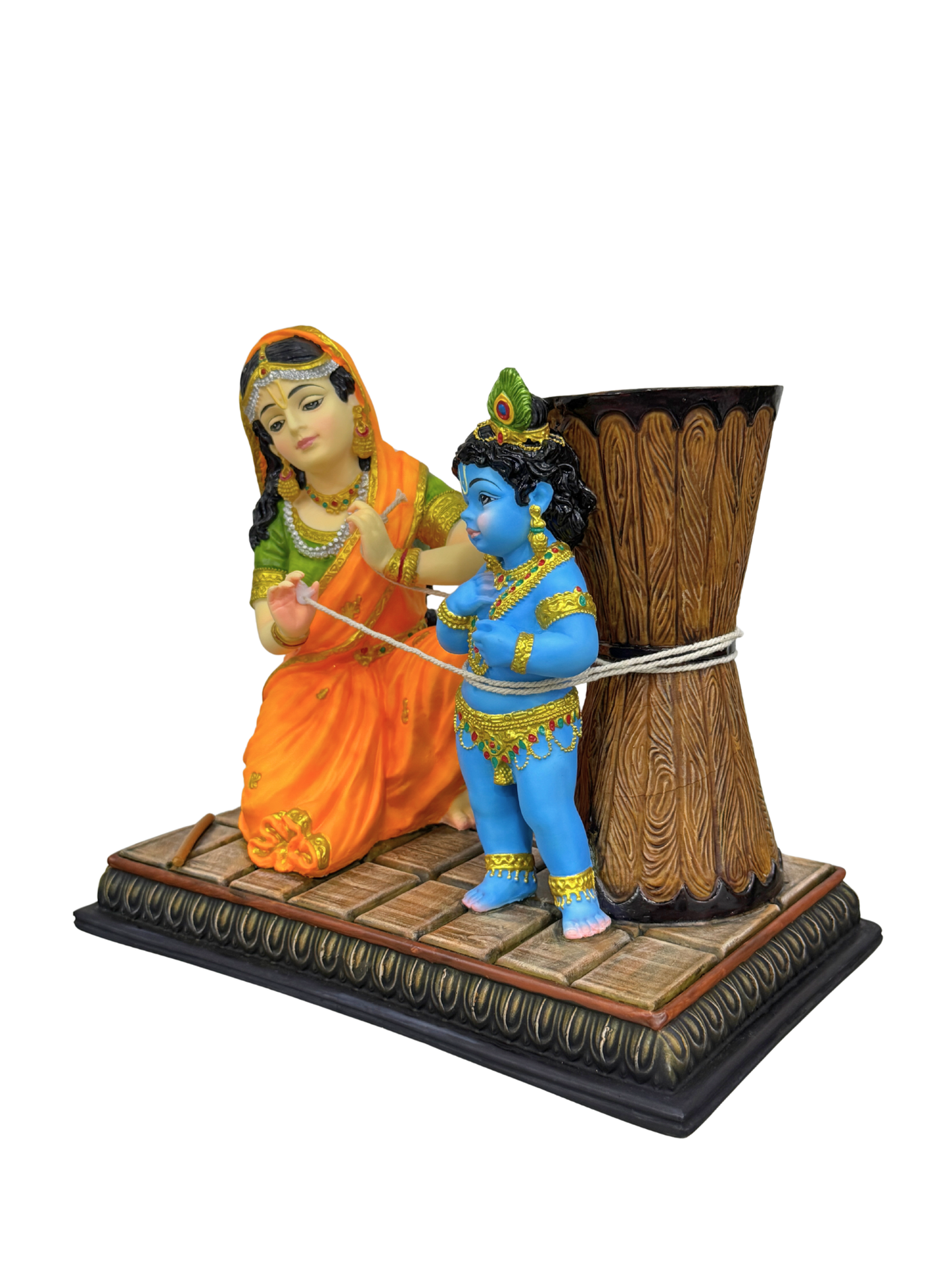New Damodar Leela Krishna Maa Yashoda Idol-Rectangular Base-Length-10 Inches-Resin