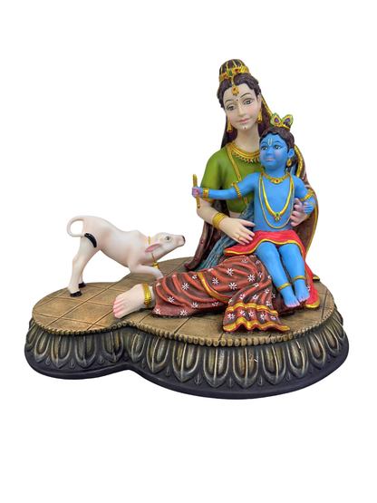 New Large Maa Yashoda With Krishna and Cow-11""x9""x10""-Multicoloured-Resin-Idol