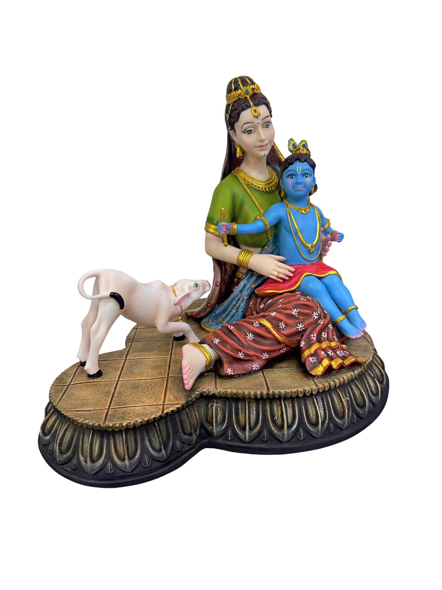 New Large Maa Yashoda With Krishna and Cow-11""x9""x10""-Multicoloured-Resin-Idol