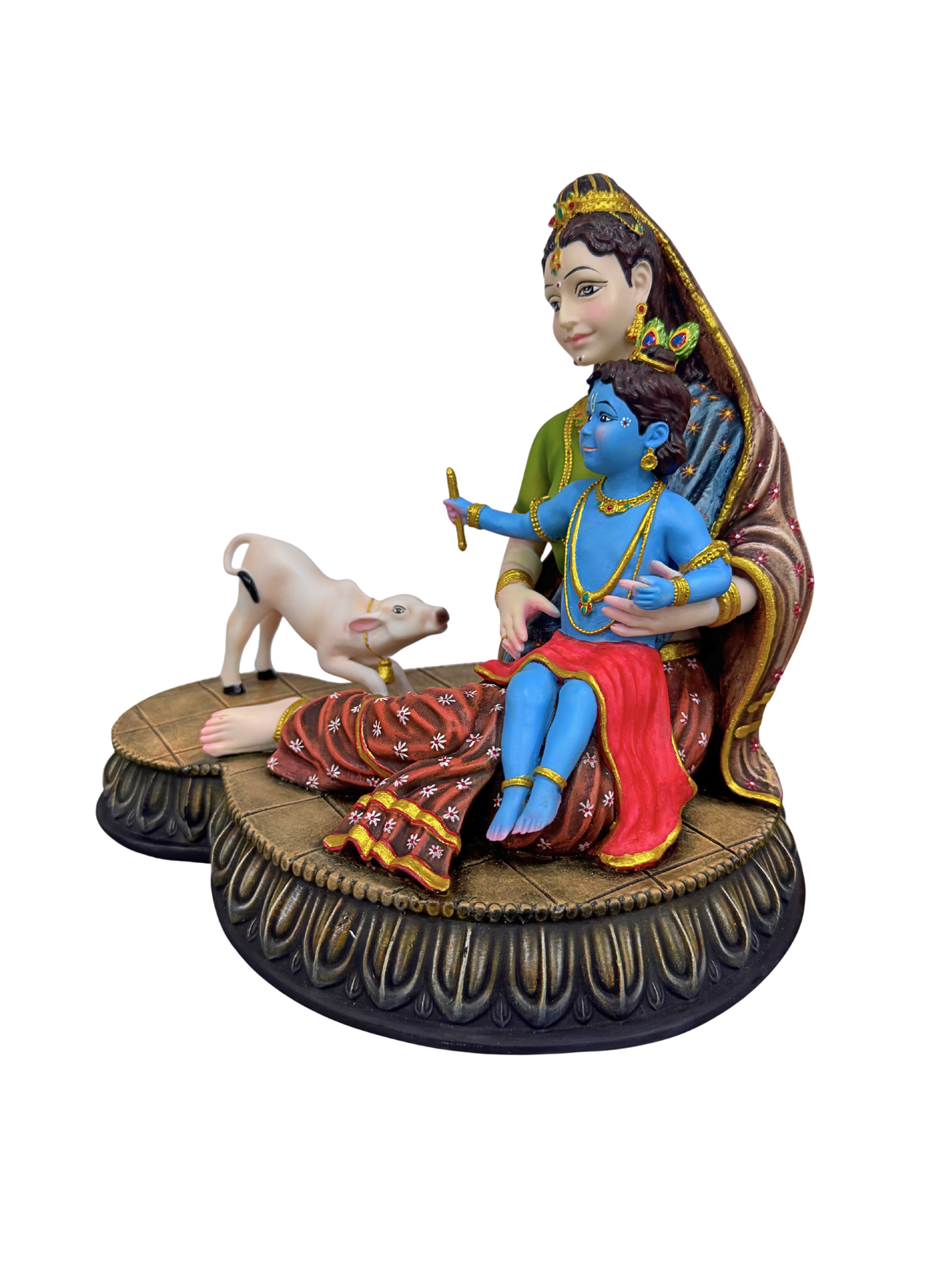 New Large Maa Yashoda With Krishna and Cow-11""x9""x10""-Multicoloured-Resin-Idol