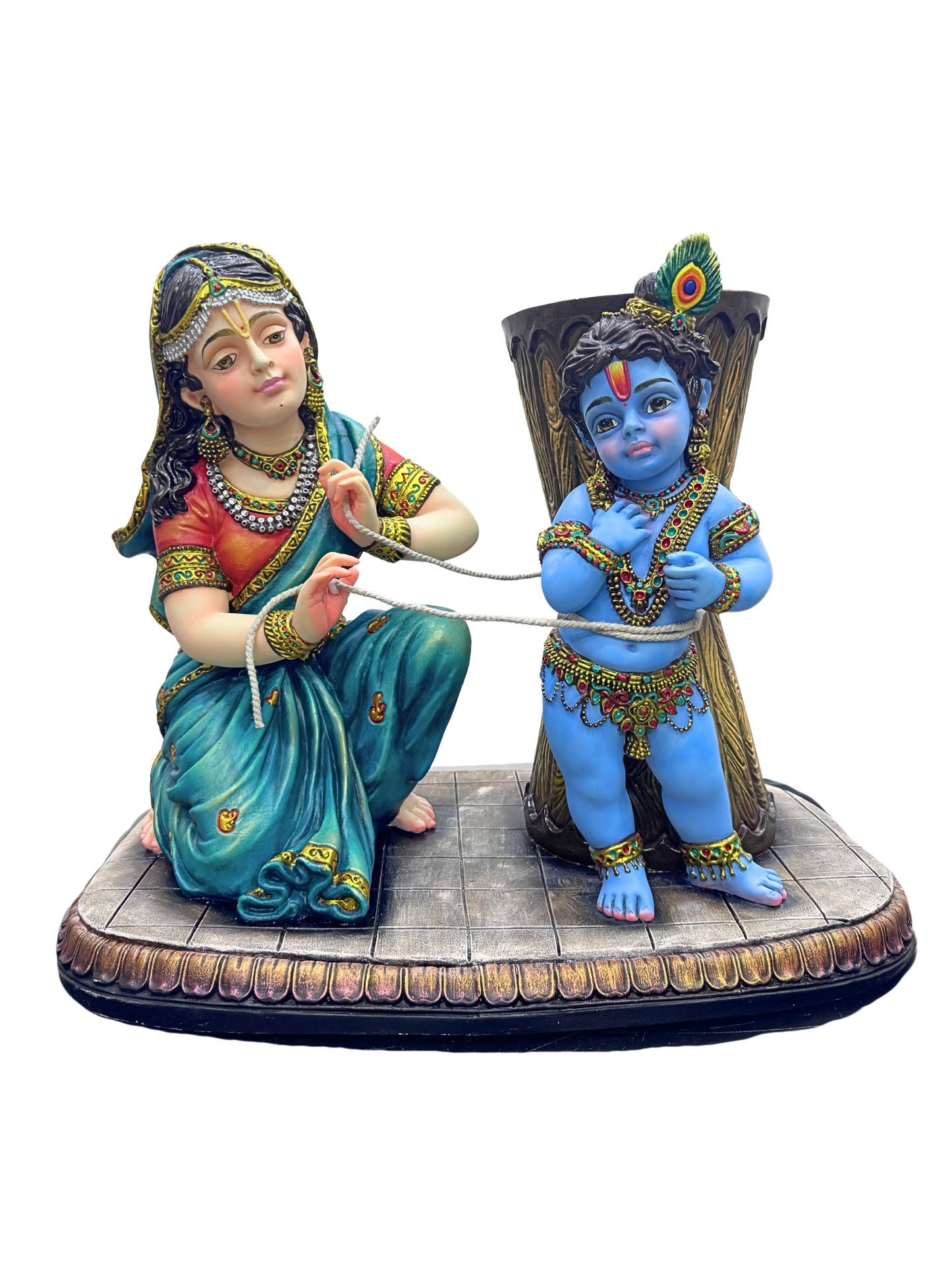 New Extra Large Maa Yashoda Binding Krishna ( Damodar Leela)-26 Inches-Multicoloured-Resin