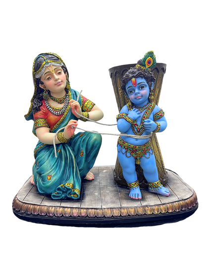 New Extra Large Maa Yashoda Binding Krishna ( Damodar Leela)-26 Inches-Multicoloured-Resin