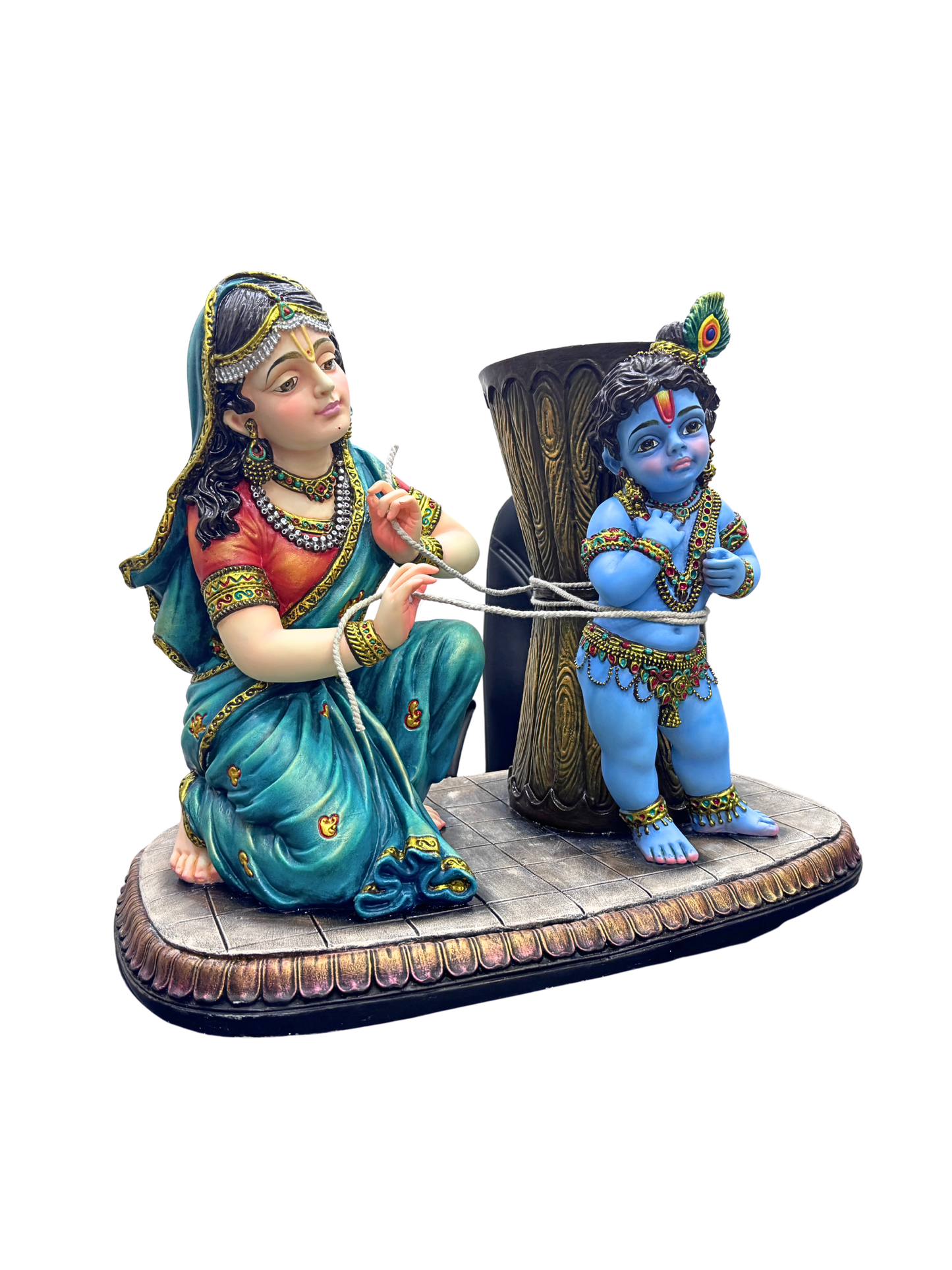 New Extra Large Maa Yashoda Binding Krishna ( Damodar Leela)-26 Inches-Multicoloured-Resin