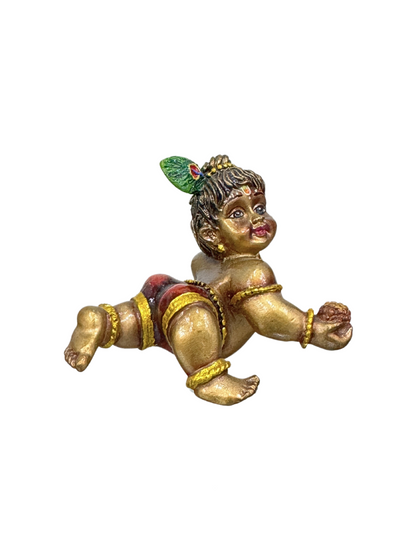 New Regular Crawling Krishna Idol Without Base-Length-2.5 Inches-Resin-Metallic Finish