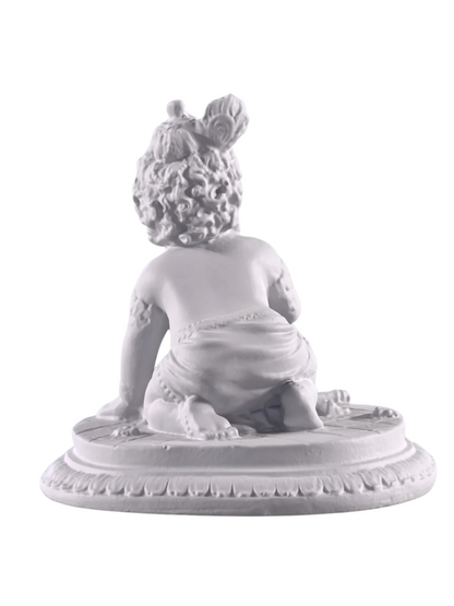 Large Baby Krishna Idol On Knees-Height-6 Inches-White-Resin