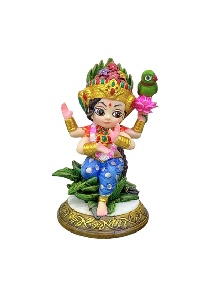 Regular Sitting Tulsi Mata-Vrinda Devi-Cartoon Version-Height-3 Inches-Multicoloured-Resin