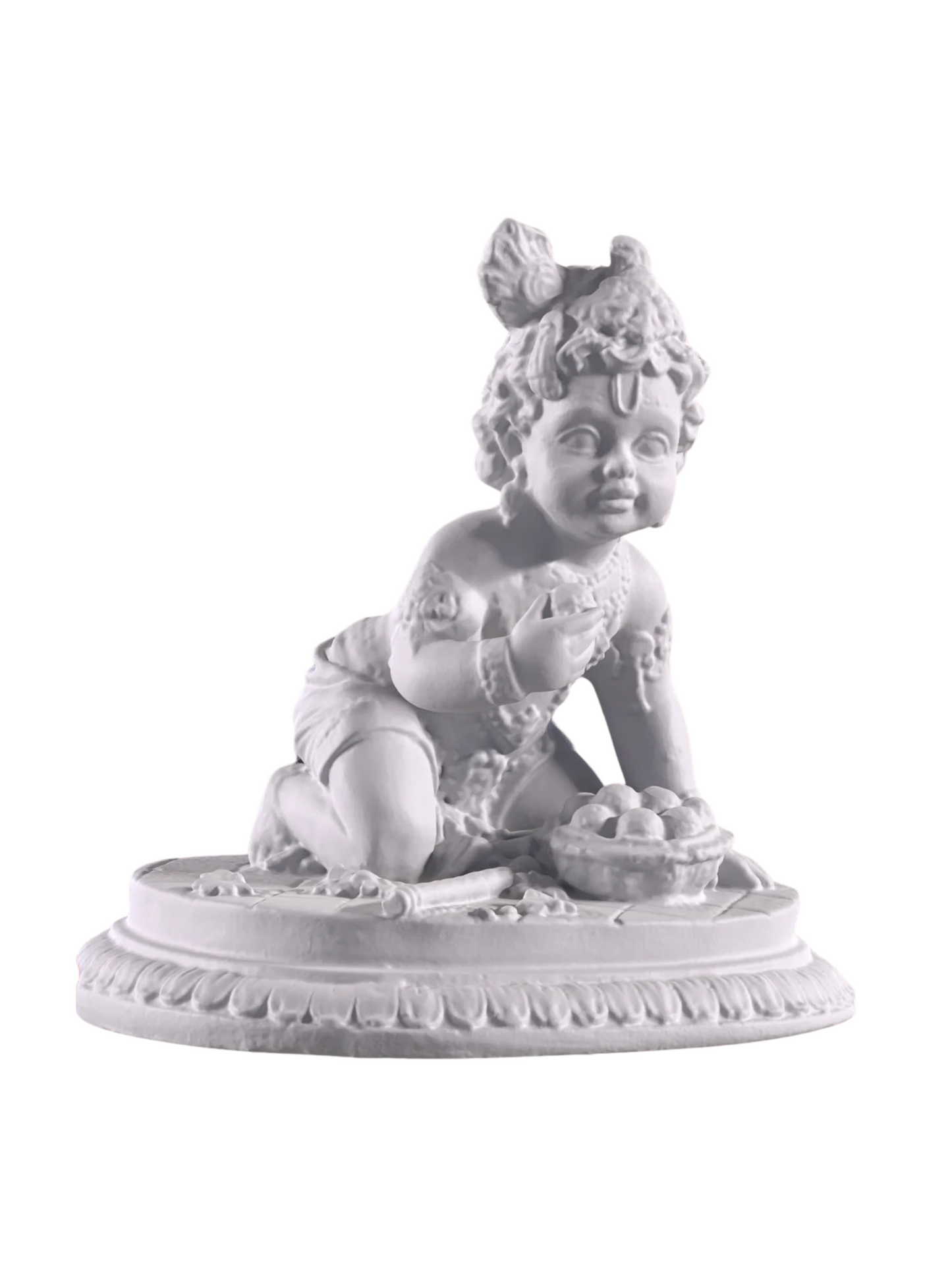 Medium Baby Krishna Idol On Knees-Height-4 Inches-White-Resin