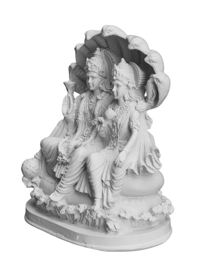 Large Sitting Vishnu Laxmi Idol-Height-10 Inches-White-Resin-Lakshmi Statue