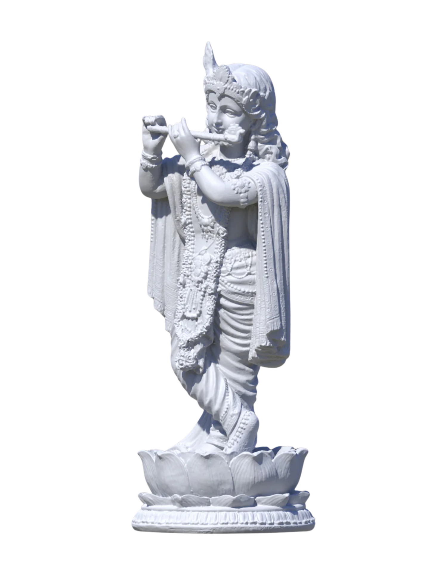 Big Standing Krishna Idol Playing Flute-Height-22 Inches-White-Resin