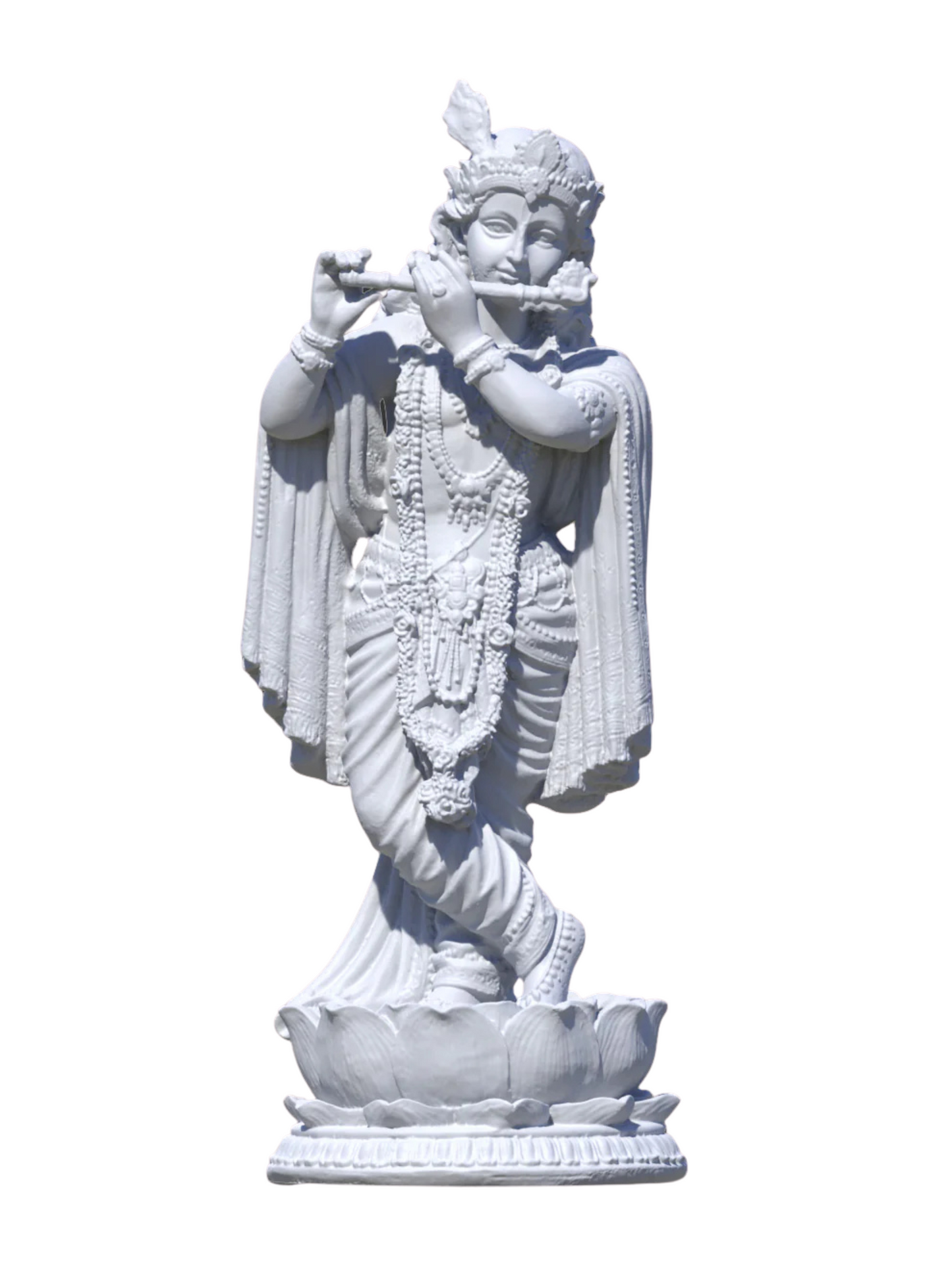 Big Standing Krishna Idol Playing Flute-Height-12 Inches-White-Resin