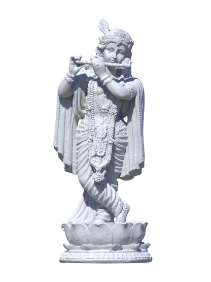 Big Standing Krishna Idol Playing Flute-Height-22 Inches-White-Resin
