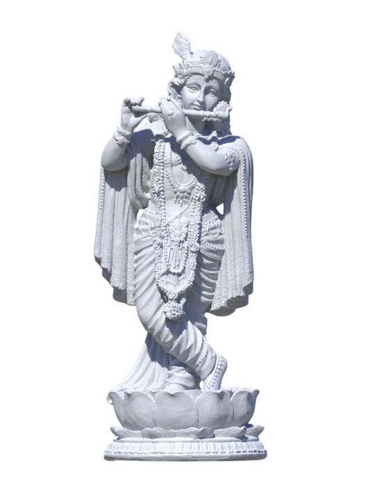 Big Standing Krishna Idol Playing Flute-Height-22 Inches-White-Resin