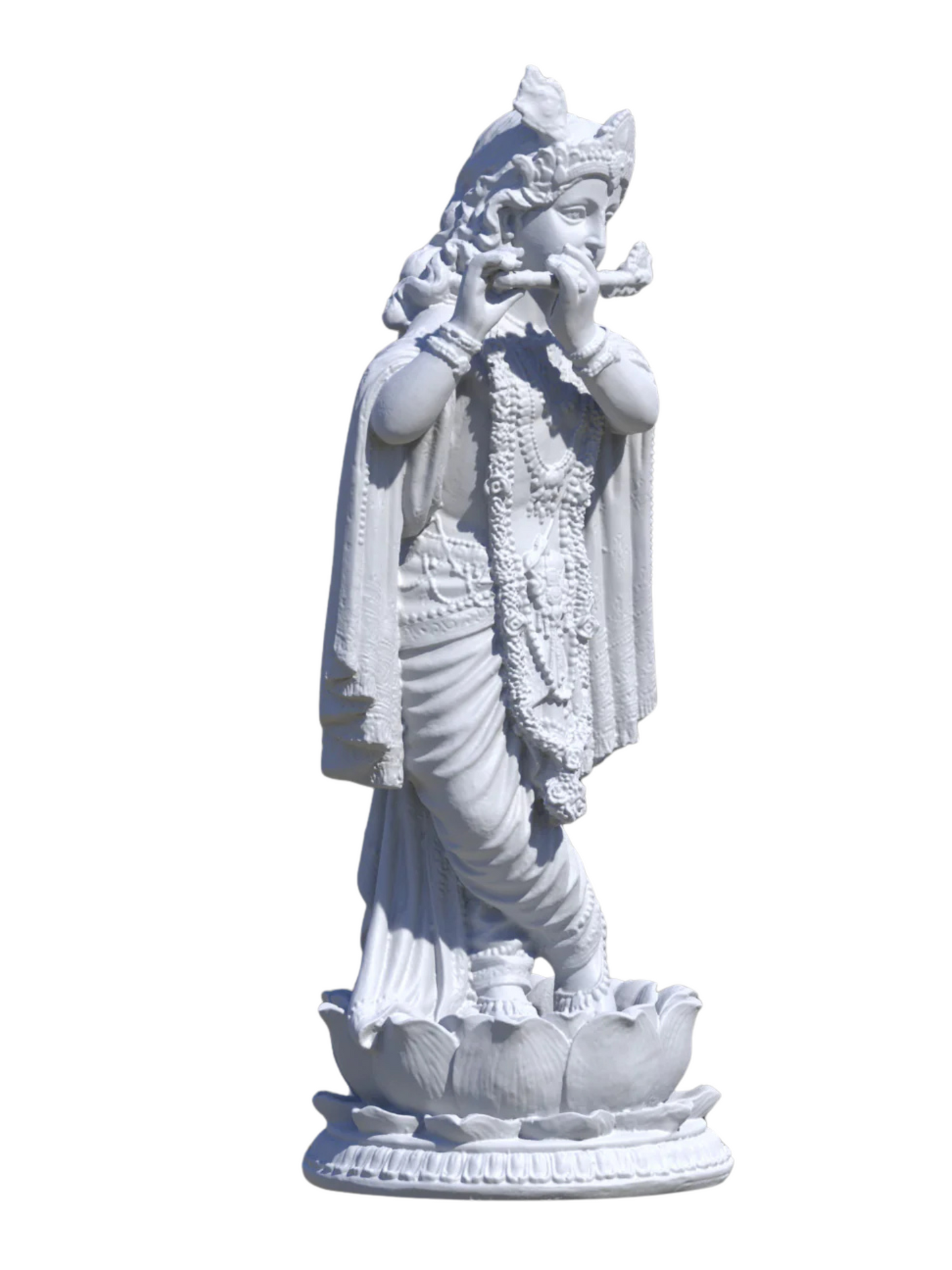 Big Standing Krishna Idol Playing Flute-Height-22 Inches-White-Resin