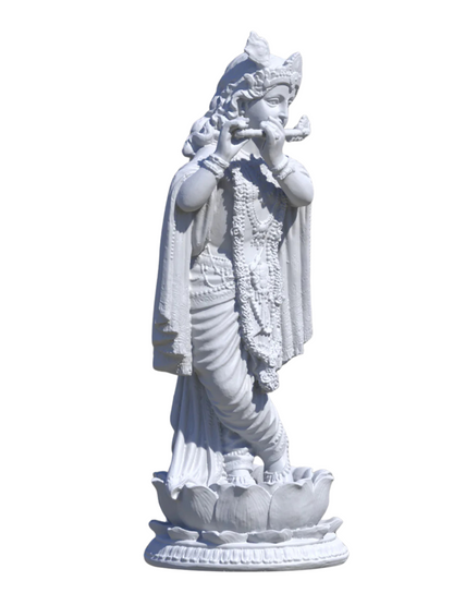 Big Standing Krishna Idol Playing Flute-Height-22 Inches-White-Resin