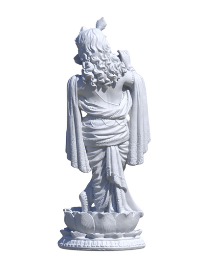 Big Standing Krishna Idol Playing Flute-Height-22 Inches-White-Resin