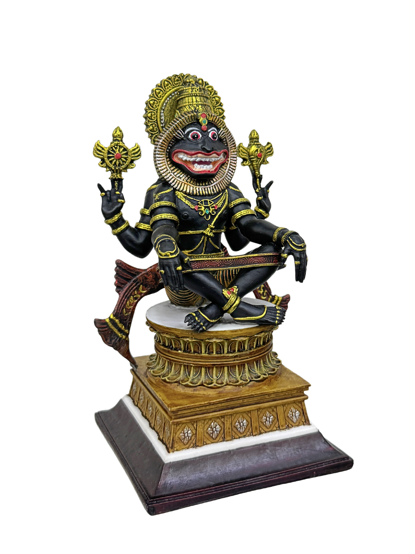 New Medium Sitting Narsimha Idol-Height-7 Inches-Resin-Black Colour